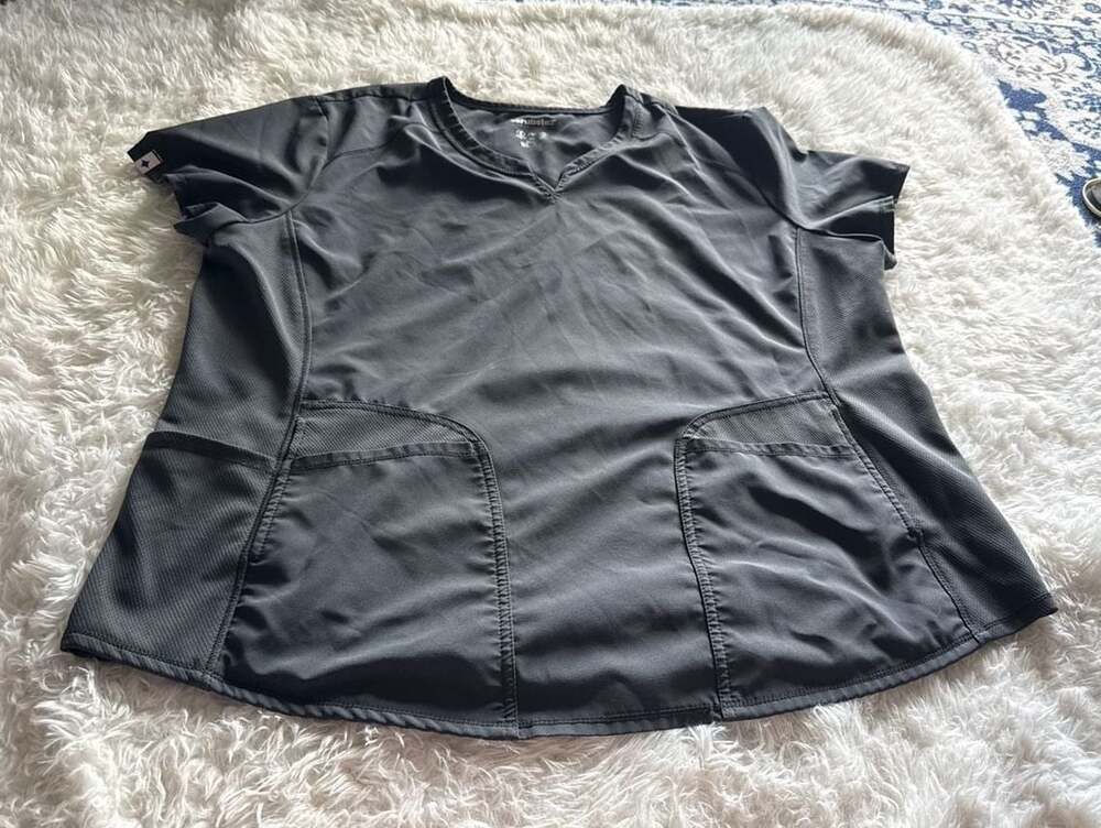 Scrubstar Performance Charcoal Grey Mesh Panel V-Neck Scrub Top‎